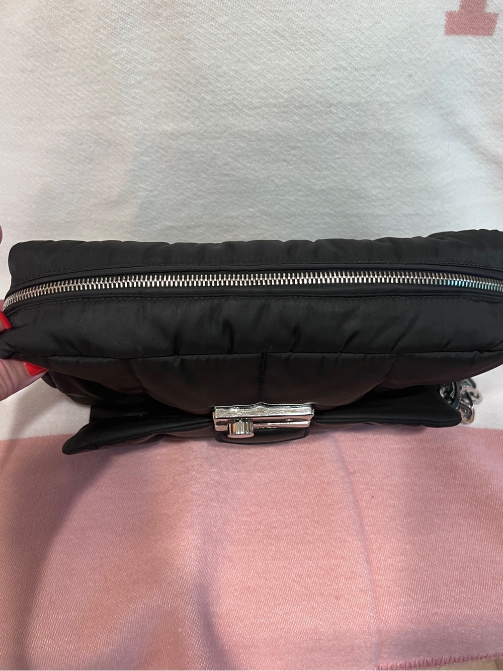 PRADA!⭐️Black Quilted Tessuto/leather Bomber Bag! Crossbody Bag with Silver! - Picture 6 of 16